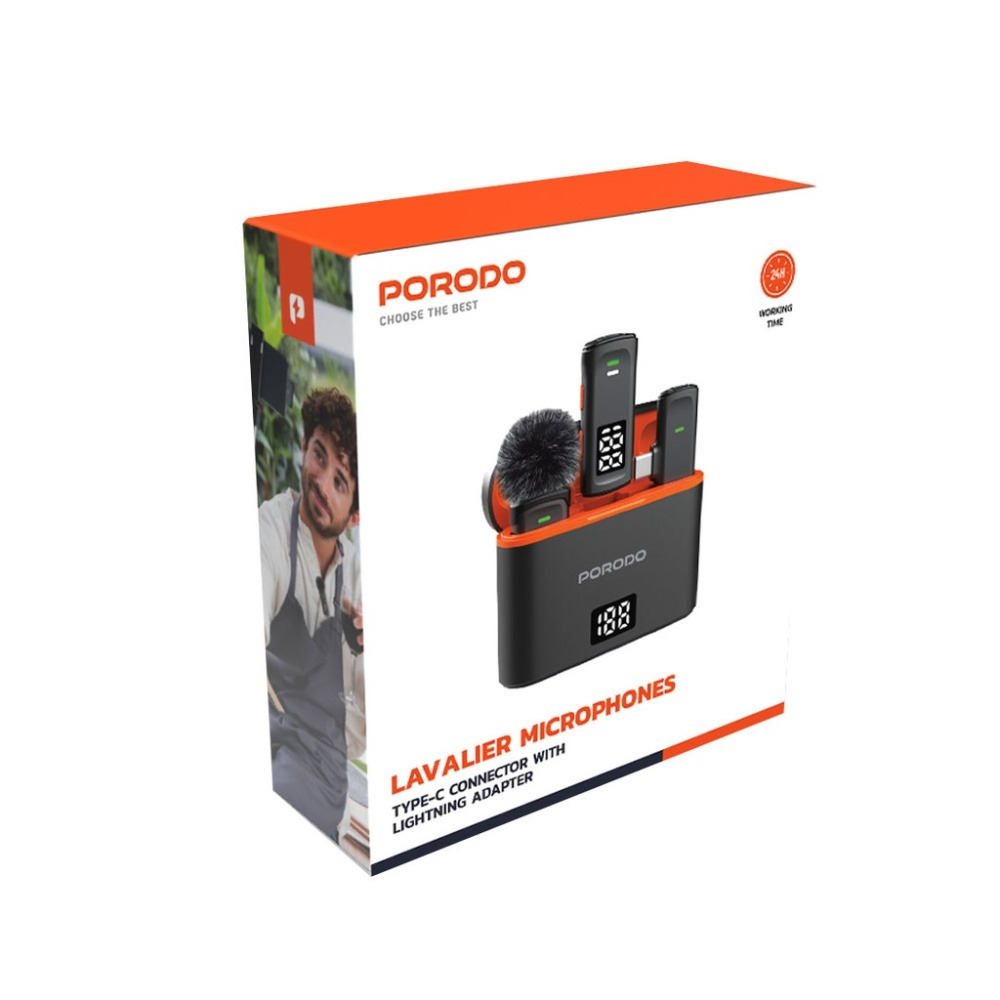 Porodo Dual Wireless Lavalier Microphone System - New